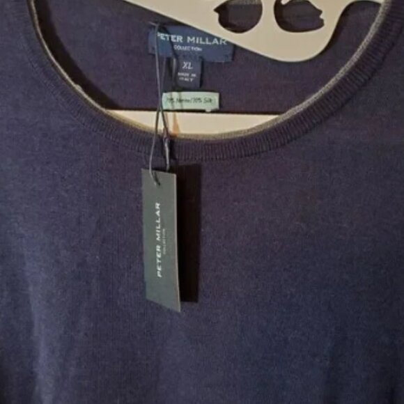 Peter Millar Collection Sweater Mens XL Blue Pullover Knit Wool Blend V Neck NWT - Picture 2 of 5